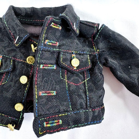 Rainbow High Other - Rainbow High Black Denim Doll Jacket Multi Color Stitching Gold Buttons 24"